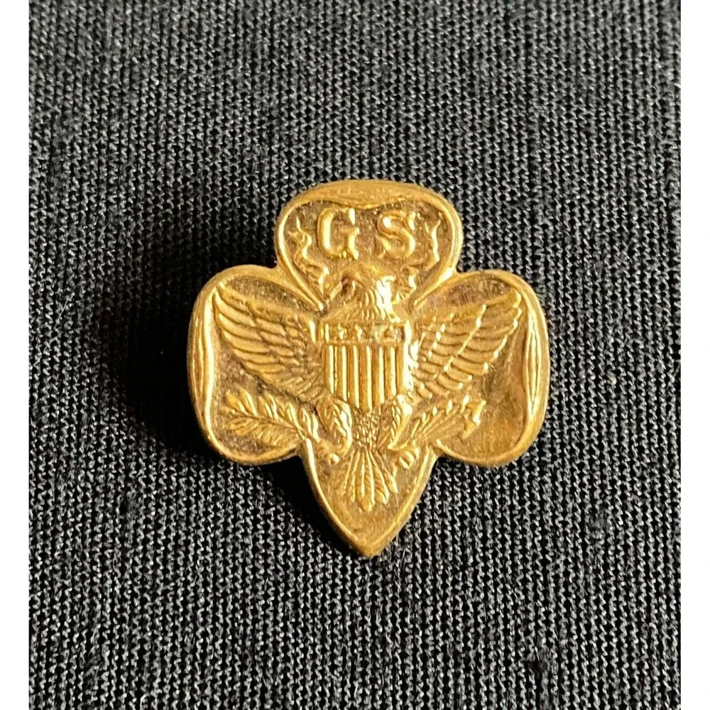Vintage Girl Scouts Of America Trefoil Eagle Four Stars Gold Tone Pin